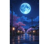 Sakura Moon Grid Notebook - Japanese Aesthetic Graph Paper Journal, 120 Pages: A Quiet Night in Japan | Soft Moonlight & Sakura Street | Aesthetic Stationery for Writing, Planning, Drawing