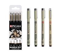SAKURA Pigma Manga Set de 4 Sepia | Tinta Permanente, Resistente al Agua, Varios Tamaños | Rotuladores para cómics e ilustraciones