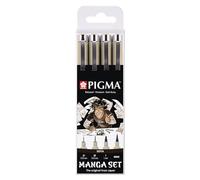 SAKURA Pigma Manga Set de 4 Sepia | Tinta Permanente, Resistente al Agua, Varios Tamaños | Rotuladores para cómics e ilustraciones