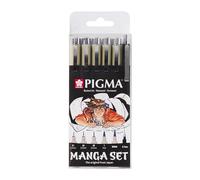 SAKURA Pigma Manga Set de 6 rotuladores en negro | 3 plumines calibrados, Graphic Liner, rotulador pincel y portaminas | Para manga, cómics e ilustraciones