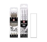 SAKURA Pigma Micron -005.01.03 Gelly Roll 3 bolígrafos Bright White Size 05/08/10 Made in Japan