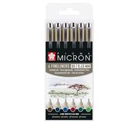 SAKURA - Puntafinas Pigma Micron 05 - 6 rotuladores colores tierra, 0,45 mm resistentes al agua