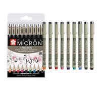 SAKURA Pigma Micron 05 Rotuladores de punta de fieltro Juego de 9 colores | Tinta resistente al agua, tamaño 05 (0,45 mm) | Rotuladores para escribir, dibujar y escribir diarios