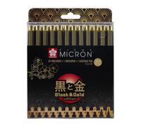 SAKURA Pigma Micron Black & Gold Edition Juego de rotuladores fineliner | 12 tamaños, negro (POXSDKB12YOS)