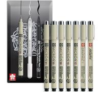 SAKURA Pigma Micron - Bolígrafos de punta fina de pigmento, tinta negra, juegos de cartera (7 unidades mixtas, negro)