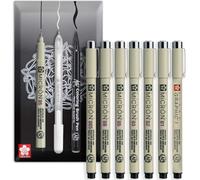 SAKURA Pigma Micron Fineliner - Bolígrafo de pigmento fino a ancho + gráfico - Impermeable, resistente a la decoloración y tinta negra permanente - Embalaje de regalo de sobre, juego de 7 grados