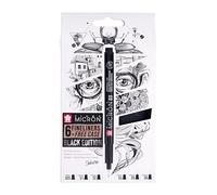 SAKURA Pigma Micron Fineliners Set de 6 + Estuche Gratis | Tinta Negra Resistente al Agua, Tamaños Surtidos | Rotuladores para Escribir, Dibujar y Escribir un Diario