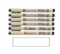 Sakura Pigma Micron - Pigmento de escritura de punta superfina negra .01.03.05,05,1mm. Brush.[Pack de 6]
