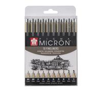 SAKURA Pigma Micron Puntos Calibrados Set de 10 | Tinta negra permanente y resistente al agua, tamaños surtidos | Bolígrafos para escribir, dibujar y escribir diarios