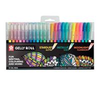 SAKURA Gelly Roll Set de 24 rotuladores de gel con purpurina, metalizados y fluorescentes para escribir y dibujar, colores y efectos surtidos