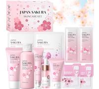 Sakura Set de Cuidado de la Piel 11 Piezas conTónico,Limpiador,Suero,Crema para Ojos,Crema Facial,Kit Sakura Cuidado de la Piel,Set De Cuidado De La Piel Sakura Mujer para Adolescentes y Mujeres