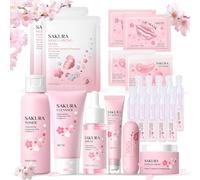 Sakura Skincare Kit 13 Piezas, Skincare Coreano Kit, Sakura Set Cuidado Facial Mujer con Parches Ojos, Mascarilla Labios, Serum, Crema, Tonico, Cuidado Nutritivo Integral de la Piel