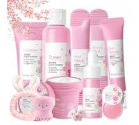 Sakura Skincare Set de 10 piezas, set de cuidado de la piel para mujer, set de regalo para mujeres, cuidado de la piel, set de belleza para adolescentes y niñas con limpiador, crema, suero, tónico