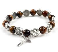 SAKURRDD Pulseras de Rosario con Cuentas de Ojo de Tigre y Colgante de aleación de Zinc Collana/86