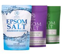 sal de Bain epsom Set 3x1000 g - Sal de Baño Epsom - Aceite Esencial de Eucalipto y Lavanda - Relajante - Relajante