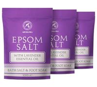 Sal de Baño de Epsom 3х1000g - Sal de Baño de Epsom con Aceite Esencial de Lavanda - Sulfato de Magnesio Concentrado - Calmante y Alivia la Fatiga - Cuidado de Piel - Relajantes