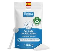 Sal para Lavado Nasal Raibu para ducha nasal, 150 porciones - 375 g en lata XXL sostenible que incluye cuchara dosificadora - Sal nasal vegana fabricada en Europa - Sal para enjuague nasal