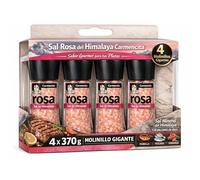Sal Rosa del Himalaya, Formato molinillo gigante, Apta para realzar todos tus platos y brindar un toque gourmet, sazonar carnes, pescados y verduras, Sin Gluten, Contiene 4 unidades de 370 g