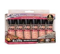 Sal Rosa del Himalaya, Formato molinillo gigante, Apta para realzar todos tus platos y brindar un toque gourmet, sazonar carnes, pescados y verduras, Sin Gluten, Contiene 6 unidades de 370 g