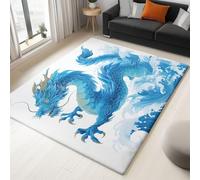 Sala De Estar Dormitorio Alfombras Impresa Minimalista Dibujos Animado Olas del Mar Dragón Paisaje Alfombra, Azul Marino Alfombra Franela 80 x 150 cm - Limpieza Fácil para Cocina baño Pasillo