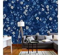 Sala De Estar Mural 200X140Cm Elegante Floral Botánico Estética Minimalista Papel Tapiz Grande Fotomurales Azul Marino Mural Se Aplica Pared Panorámico Para Dormitorio Tv Pared Murales Póster