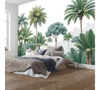 Sala De Estar Mural 200x140cm Estilo botánico fresco Hojas de plátano de palmera Papel Tapiz Grande Fotomurales Verde Mural Se Aplica Pared Panorámico Para Dormitorio Tv Pared Murales Póster