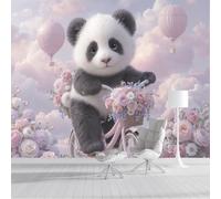 Sala De Estar Mural 250x175cm Animales fantásticos Bicicleta con flores de panda Papel Tapiz Grande Fotomurales Rosa Mural Se Aplica Pared Panorámico Para Dormitorio Tv Pared Murales Póster