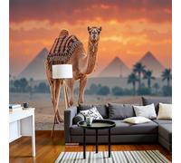Sala De Estar Mural 250X175Cm Camello Exótico Del Desierto Pirámide Al Atardecer Papel Tapiz Grande Fotomurales Naranja Mural Se Aplica Pared Panorámico Para Dormitorio Tv Pared Murales Póster