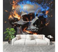 Sala de Estar Mural 250x175cm Llama De Calavera De Terror Tejido No Tejido Fotomurales Gris Mural Se aplica a Pared Panorámico Para Dormitorio TV Pared Murales Póster