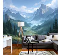 Sala de Estar Mural 250x175cm Paisaje realista Bosque de cañones alpinos Seda Fotomurales Verde Mural Se aplica a Pared Panorámico Para Dormitorio TV Pared Murales Póster