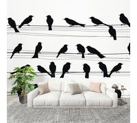 Sala de Estar Mural 300x210cm Animales Bandada De PáJaros Siluetas Tejido No Tejido Fotomurales Blanco Mural Se aplica a Pared Panorámico Para Dormitorio TV Pared Murales Póster