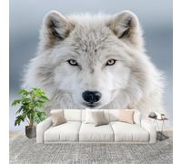 Sala de Estar Mural 300x210cm Animales TemáTica Del Lobo áRtico Tejido No Tejido Fotomurales Blanco Mural Se aplica a Pared Panorámico Para Dormitorio TV Pared Murales Póster