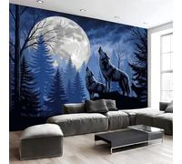 Sala De Estar Mural 300X210Cm Misterioso Lobo Del Bosque Luna Llena Animal Papel Tapiz Grande Fotomurales Índigo Mural Se Aplica Pared Panorámico Para Dormitorio Tv Pared Murales Póster