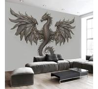 Sala De Estar Mural 300X210Cm Relieve De Dragón De Fantasía 3D Animal Steampunk Papel Tapiz Grande Fotomurales Gris Carbón Mural Se Aplica Pared Panorámico Para Dormitorio Tv Pared Murales Póster