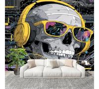 Sala de Estar Mural 350x256cm Ciencia FiccióN Terror Calaveras Tejido No Tejido Fotomurales Negro Mural Se aplica a Pared Panorámico Para Dormitorio TV Pared Murales Póster