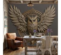 Sala De Estar Mural 350X256Cm Emblema De Búho Medieval Animal Steampunk 3D Papel Tapiz Grande Fotomurales Marrón Mural Se Aplica Pared Panorámico Para Dormitorio Tv Pared Murales Póster