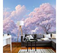 Sala De Estar Mural 350x256cm Paisajes de ensueño Bosque de cerezos en flor, caballo blanco, nubes Papel Tapiz Grande Fotomurales Rosa Mural Se Aplica Pared Panorámico Para Dormitorio Tv