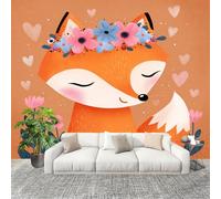Sala de Estar Mural 400x280cm Animales Zorro Flores Tejido No Tejido Fotomurales MarróN Mural Se aplica a Pared Panorámico Para Dormitorio TV Pared Murales Póster