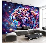 Sala De Estar Mural 400X280Cm Guepardo Feroz Vía Láctea Universo Animal Papel Tapiz Grande Fotomurales Azul Profundo Mural Se Aplica Pared Panorámico Para Dormitorio Tv Pared Murales Póster