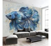 Sala De Estar Mural 450x315cm Animales en acuarela Betta azul elegante Papel Tapiz Grande Fotomurales Azul Mural Se Aplica Pared Panorámico Para Dormitorio Tv Pared Murales Póster