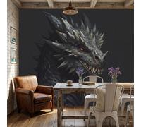 Sala De Estar Mural 450X315Cm Dragón Feroz De Fantasía Pintura Al Óleo Oscura Papel Tapiz Grande Fotomurales Gris Oscuro Mural Se Aplica Pared Panorámico Para Dormitorio Tv Pared Murales Póster