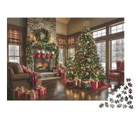Sala de Navidad Rompecabezas 1000 Piezas para Adultos, Cartón Resistente,Cozy Living Room Xmas Decoración Mural Hogareña, Regalo Festival De Primavera, Actividad Indoor 52x38cm/1000pcs