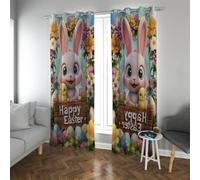 Sala Navidad Dibujos Animados Cortinas Opacas Que se oscurecen Huevo Pascua Patito Conejo Corona Flores Cortinas Puerta privacidad para Adolescentes Chicos Chicas 2 Paneles (W245xL300cm Cada uno)
