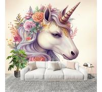 Sala Papel Pintado Fotomurales 250x175 cm SoñAdor NiñA Unicornio Flores Mural de Pared Moderno Rosa Papel Pintado Tejido no Tejido Dormitorio Estudio Decoración Fotomurales