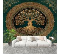 Sala Papel Pintado Fotomurales 300x210 cm Lujoso áRbol De La Vida Mural de Pared Moderno Esmeralda Papel Pintado Tejido no Tejido Dormitorio Estudio Decoración Fotomurales