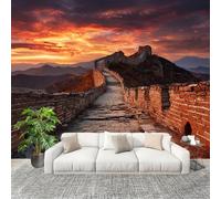 Sala Papel Pintado Fotomurales 350x256 cm Paisaje de La Gran Muralla Al Anochecer Mural de Pared Moderno Estilo Retro Papel Pintado Tejido no Tejido Dormitorio Estudio Decoración Fotomurales