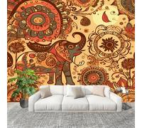 Sala Papel Pintado Fotomurales 400x280 cm Estilo éTnico Bohemio Elefante Flores Mural de Pared Moderno MarróN Papel Pintado Tejido no Tejido Dormitorio Estudio Decoración Fotomurales
