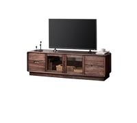 Sala Soporte de TV 200x50x40cm madera maciza nogal negro pequeño armario bajo, centro de entretenimiento de vidrio color té, muebles de sala de estar adecuados para hoteles Soporte de TV Con