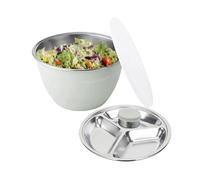 Salad Bowl | Stainless Steel Container With Lid & Removable Tray | Fruit Salad Bowl With Canister And Removable Tray | For Home Kitchen Workplace Śalad Soup And Noodles Silver Party Outdoor Picnic