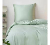 SALAD HOUSE - Ropa de cama de satén Mako, 155 x 220 cm, verde menta - 100% algodón egipcio (400 TC) - Alta calidad, refrescante, fácil de planchar y suave como la seda - Juego de funda nórdica con